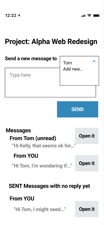 Messages Inbox Wireframe