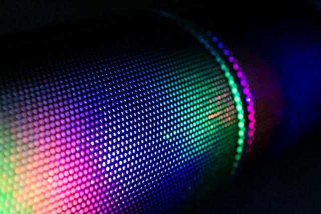 A photo of colour gradients in a bluetooth portable speaker