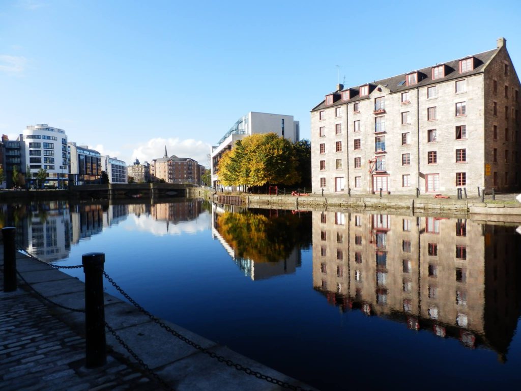 Houses reflected in the water